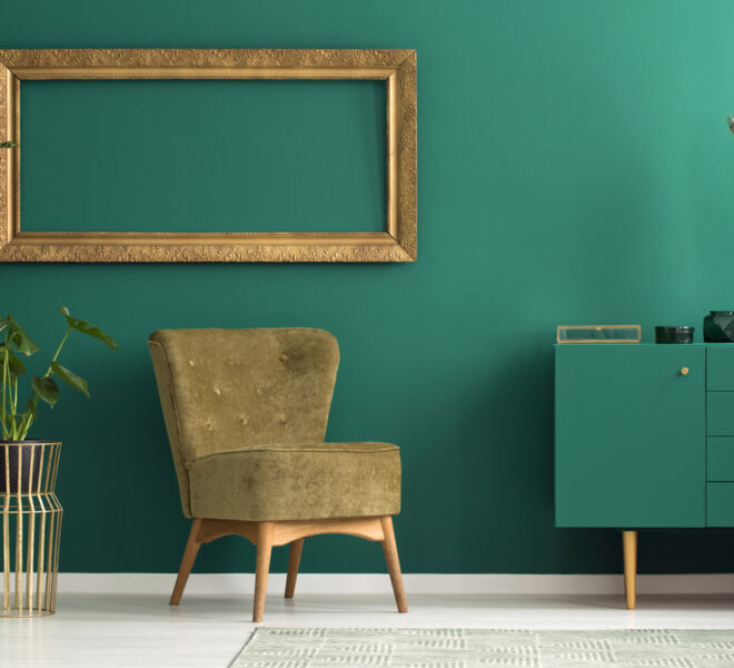Teal sideboard in luxurious interior